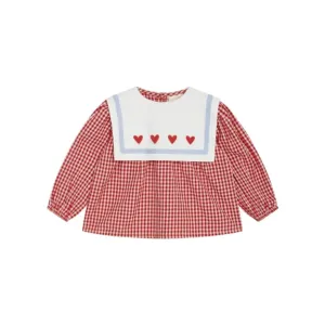 Floess Girls' Red & White Gingham Shirt