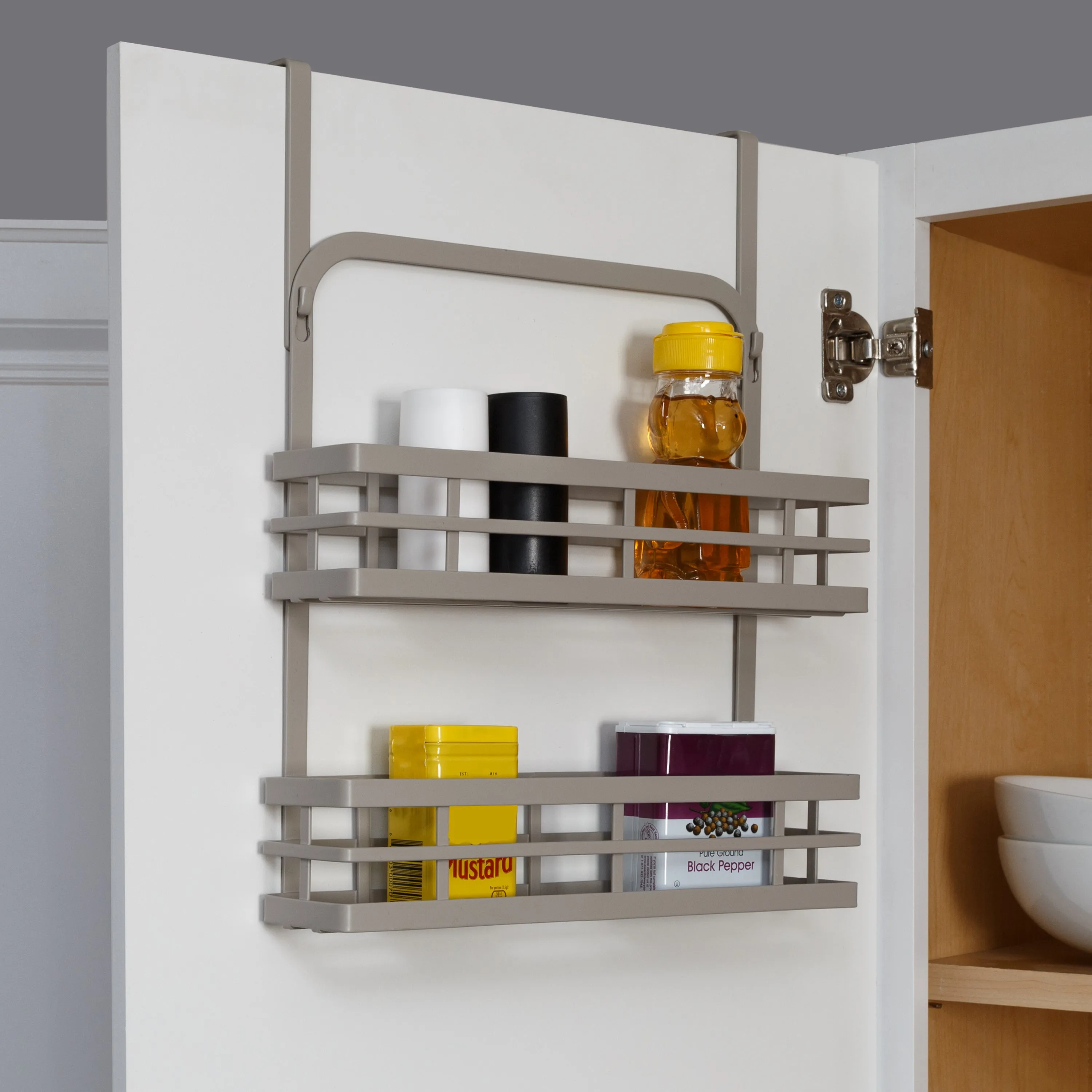 Gray 2-Tier Modern Over-the-Door Spice Rack