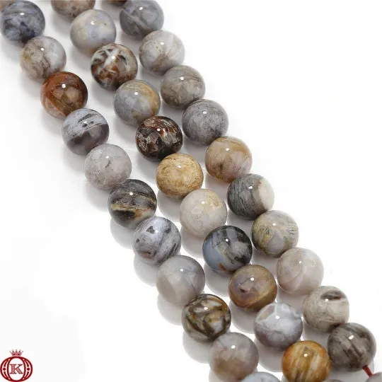 Gray Bamboo Leaf Agate Smooth Round