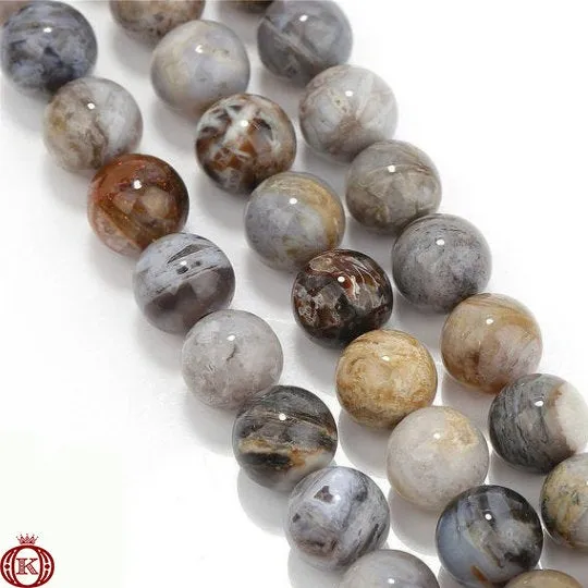 Gray Bamboo Leaf Agate Smooth Round