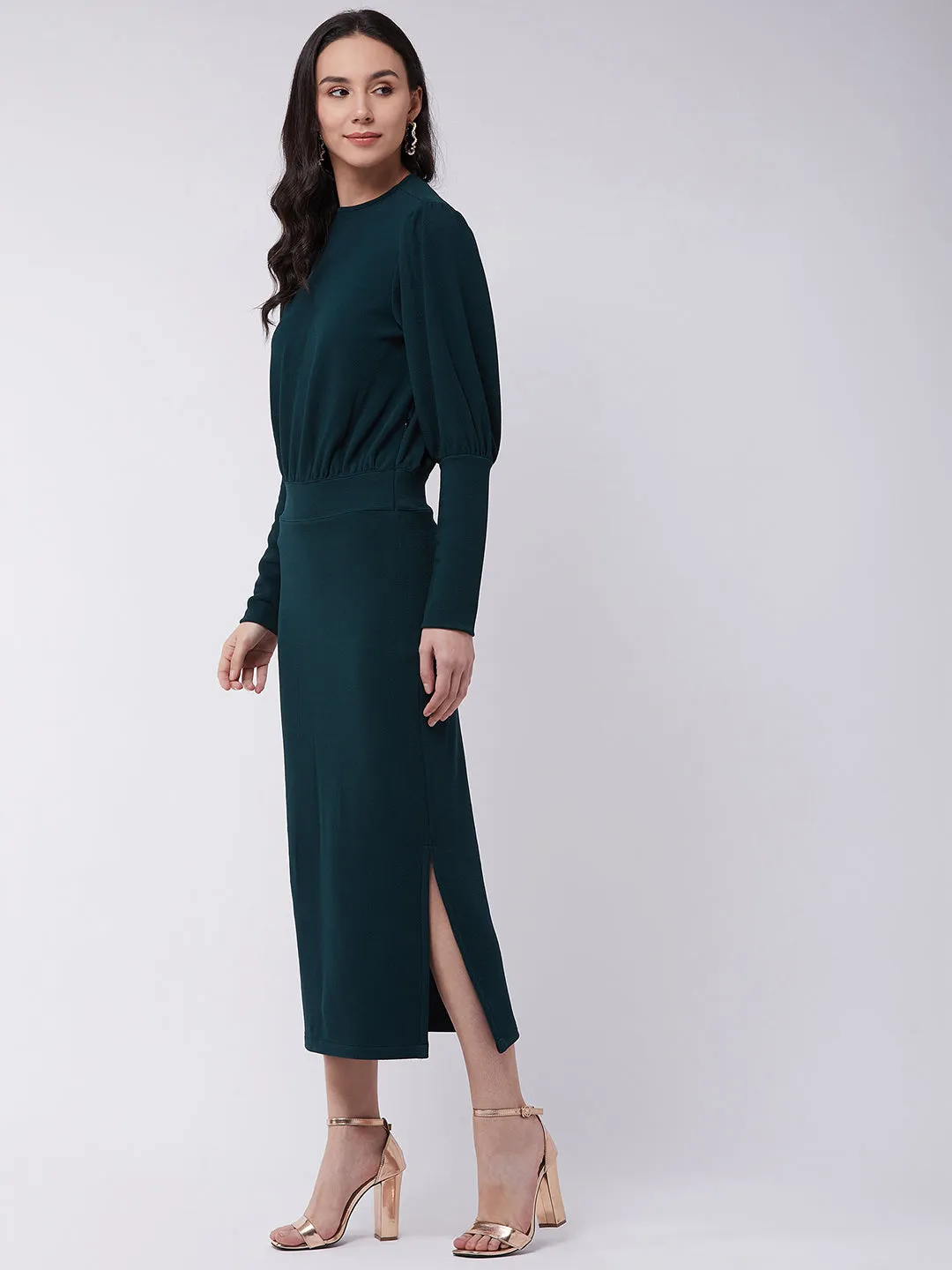 Green Leg 'O' Mutton Fitted Dress