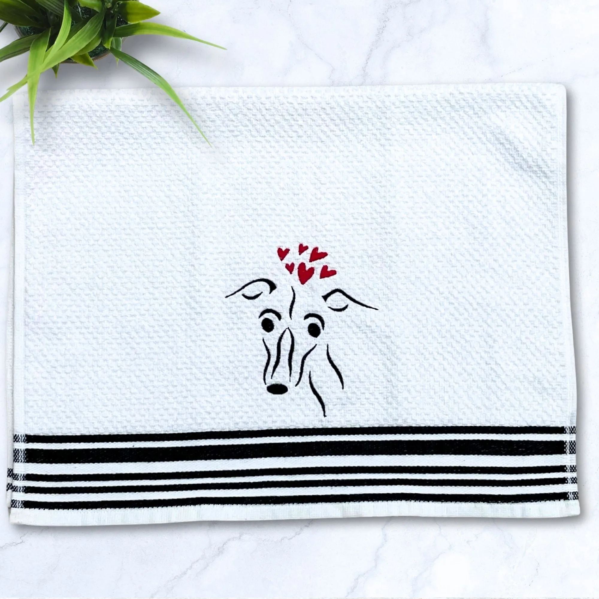 Greyhound Love Whippet Iggy Galgo Black Stripes Kitchen Hand Towel