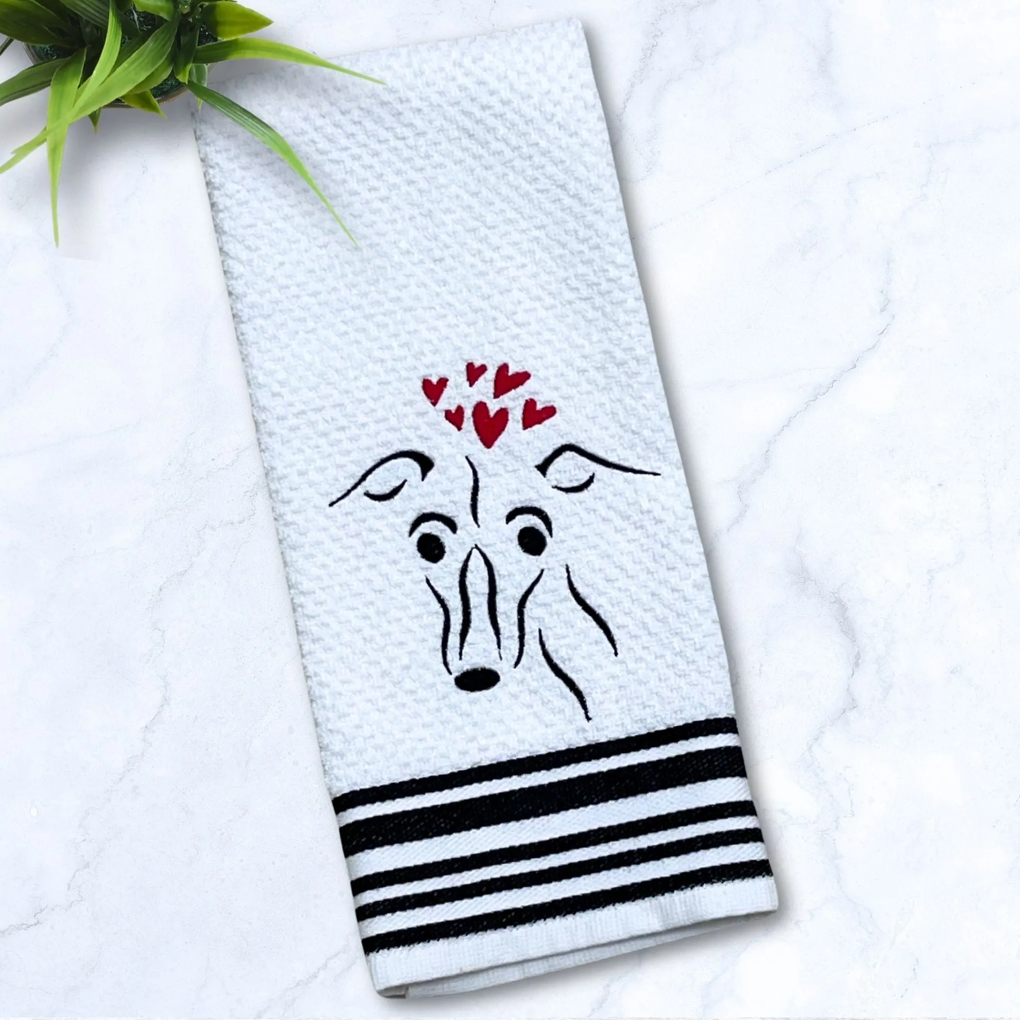 Greyhound Love Whippet Iggy Galgo Black Stripes Kitchen Hand Towel