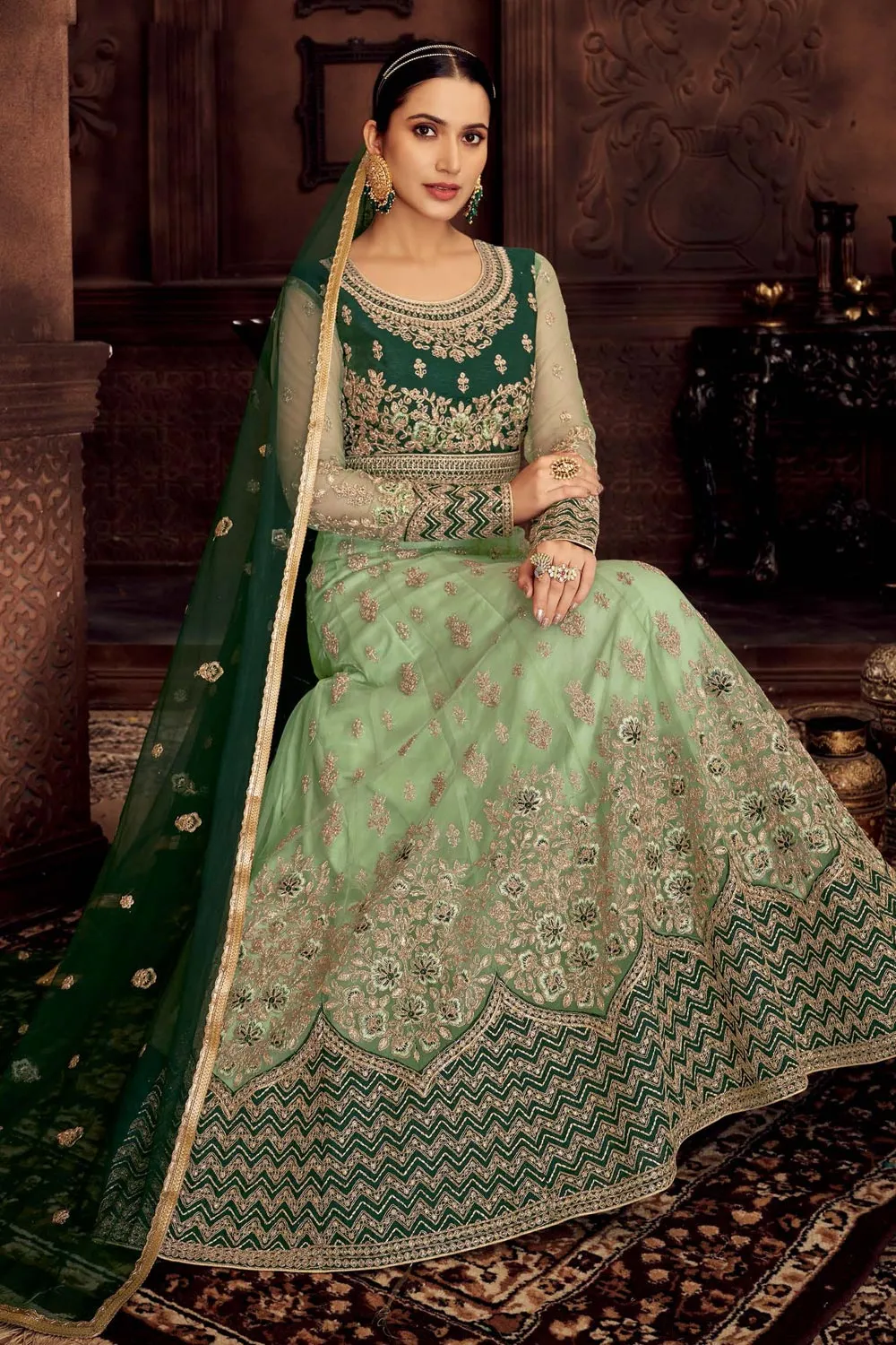 Heavy Embroidered Mint Green Net Bridal Anarkali Suit