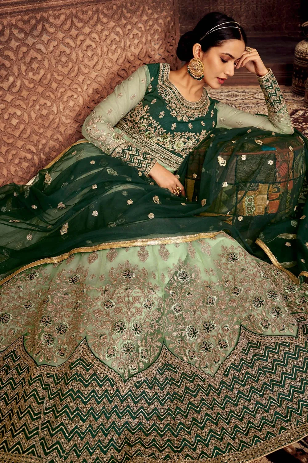 Heavy Embroidered Mint Green Net Bridal Anarkali Suit