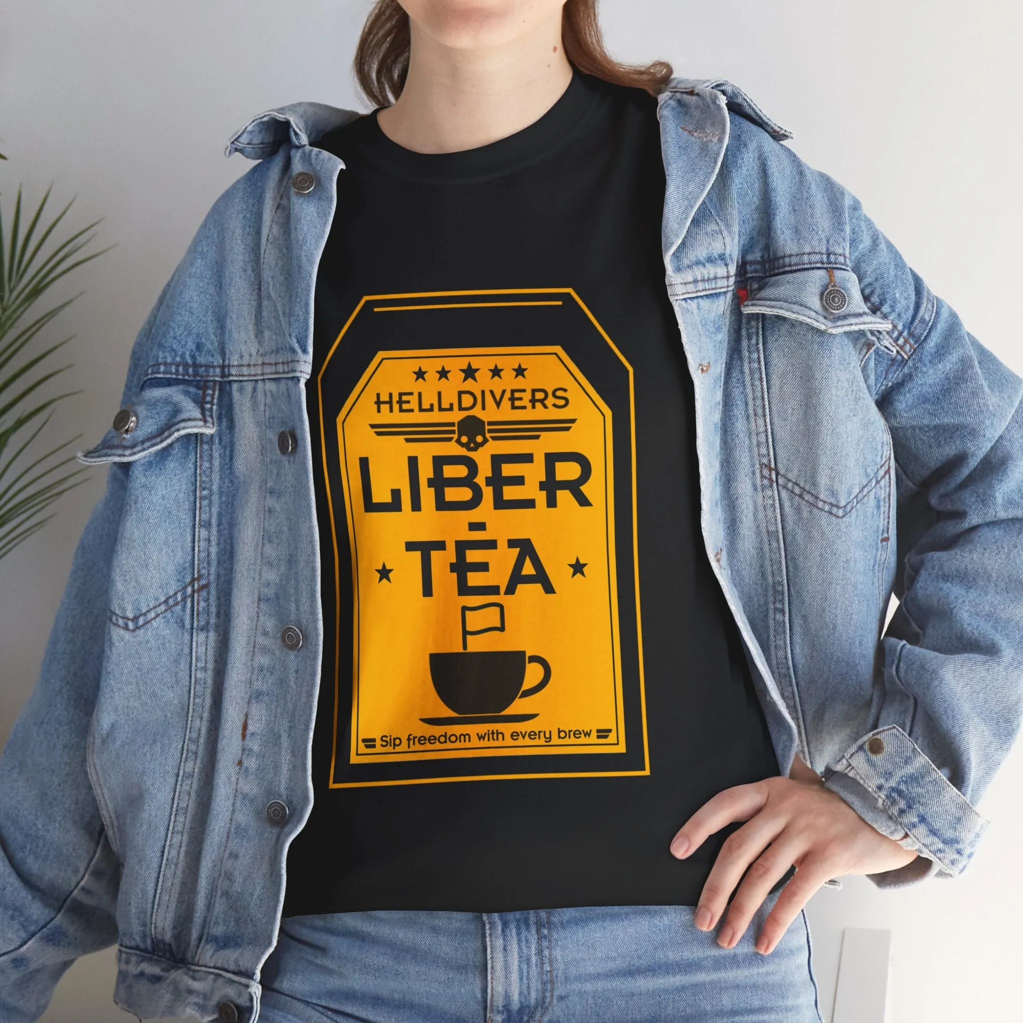 Helldivers 2 Liber-tea T-shirt Unisex Heavy Cotton Tee Liberty Libertea Funny Helldiver Game Gamer Shirt Gift For Her Gift For Him