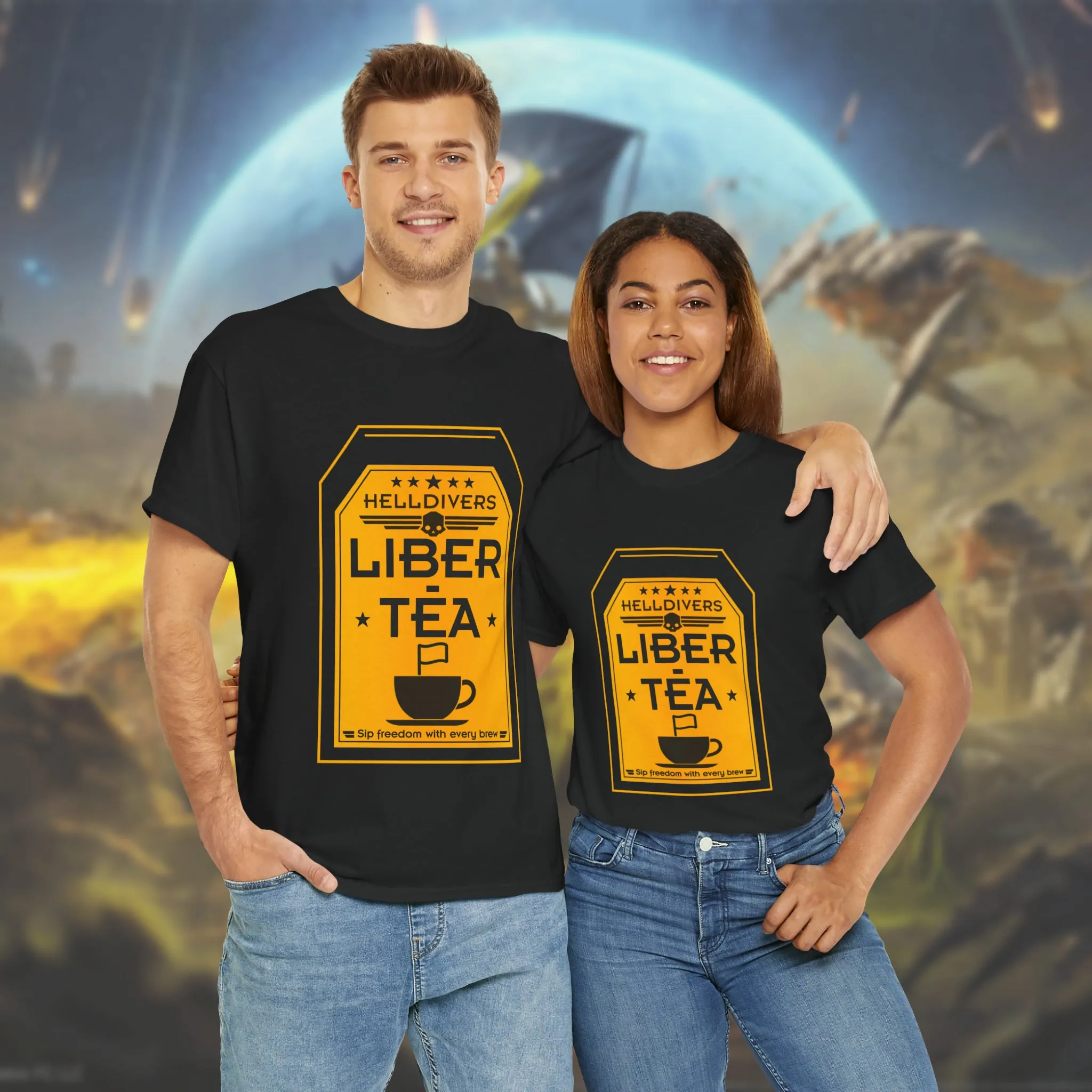 Helldivers 2 Liber-tea T-shirt Unisex Heavy Cotton Tee Liberty Libertea Funny Helldiver Game Gamer Shirt Gift For Her Gift For Him