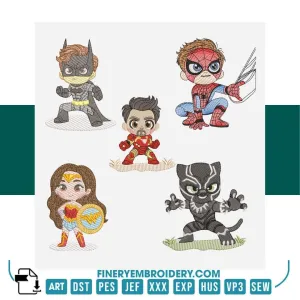 Heroic Adventures Embroidery Pack – 5 Superhero Designs in Multiple Sizes