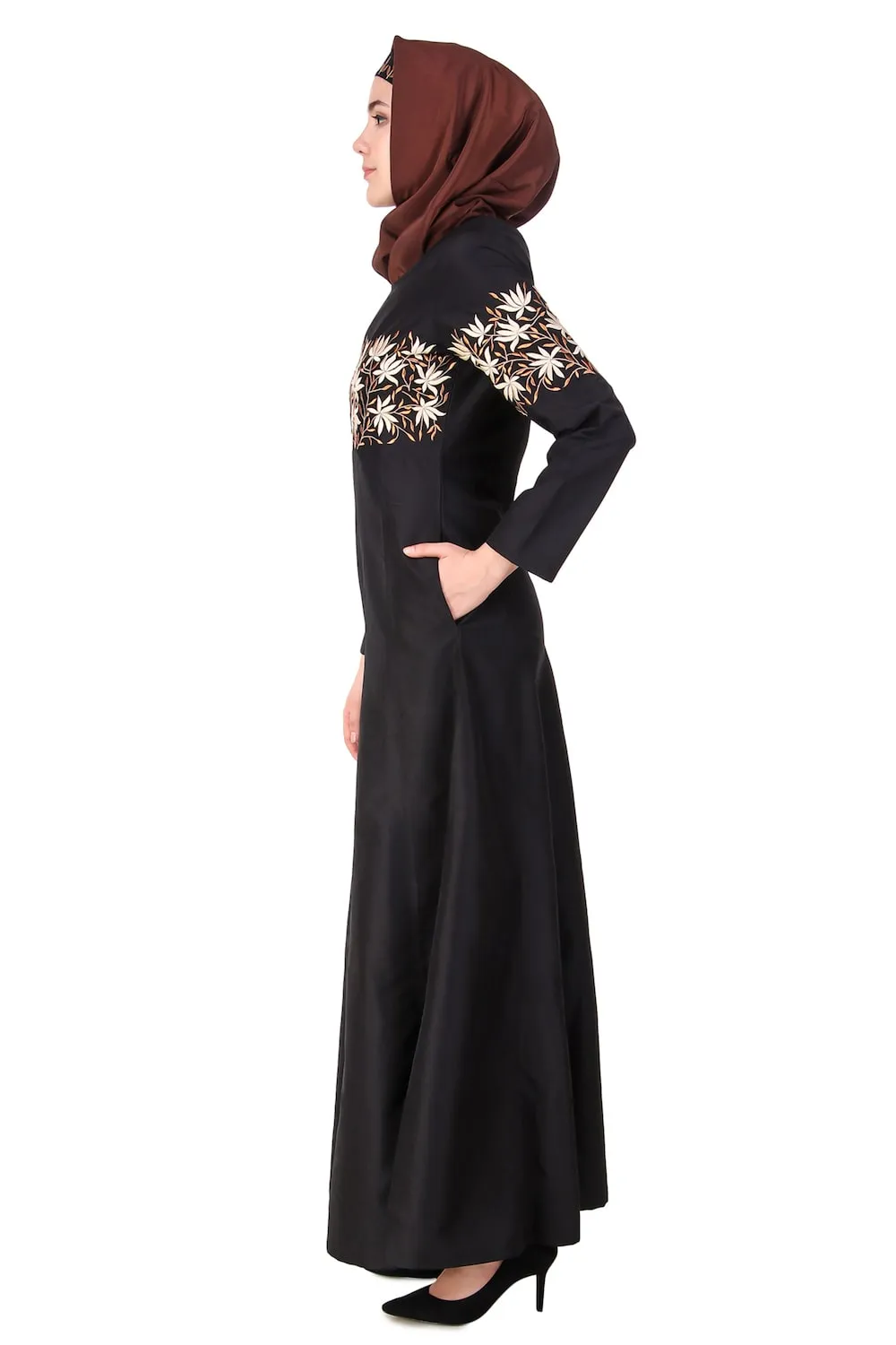 Horizontally Filled Floral Design Anarkali Abaya