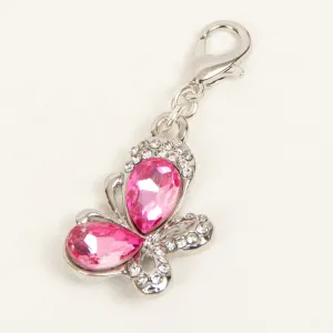 Jeweled Butterfly Charm with Pink Crystals and Rhinestone Accents