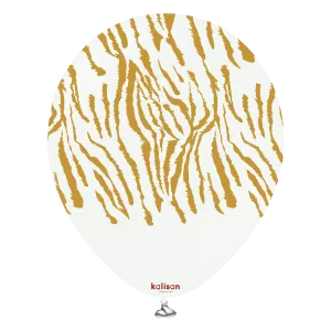 Kalisan 12" Safari Tiger Printed White (Gold) Latex Balloon, 25 pieces