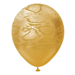 Kalisan 12" Snake Printed Mirror Gold  Latex Balloon, 25 pieces