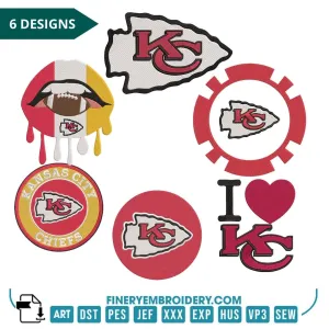 Kansas city Chiefs - Pack of 6 Designs - Embroidery Design