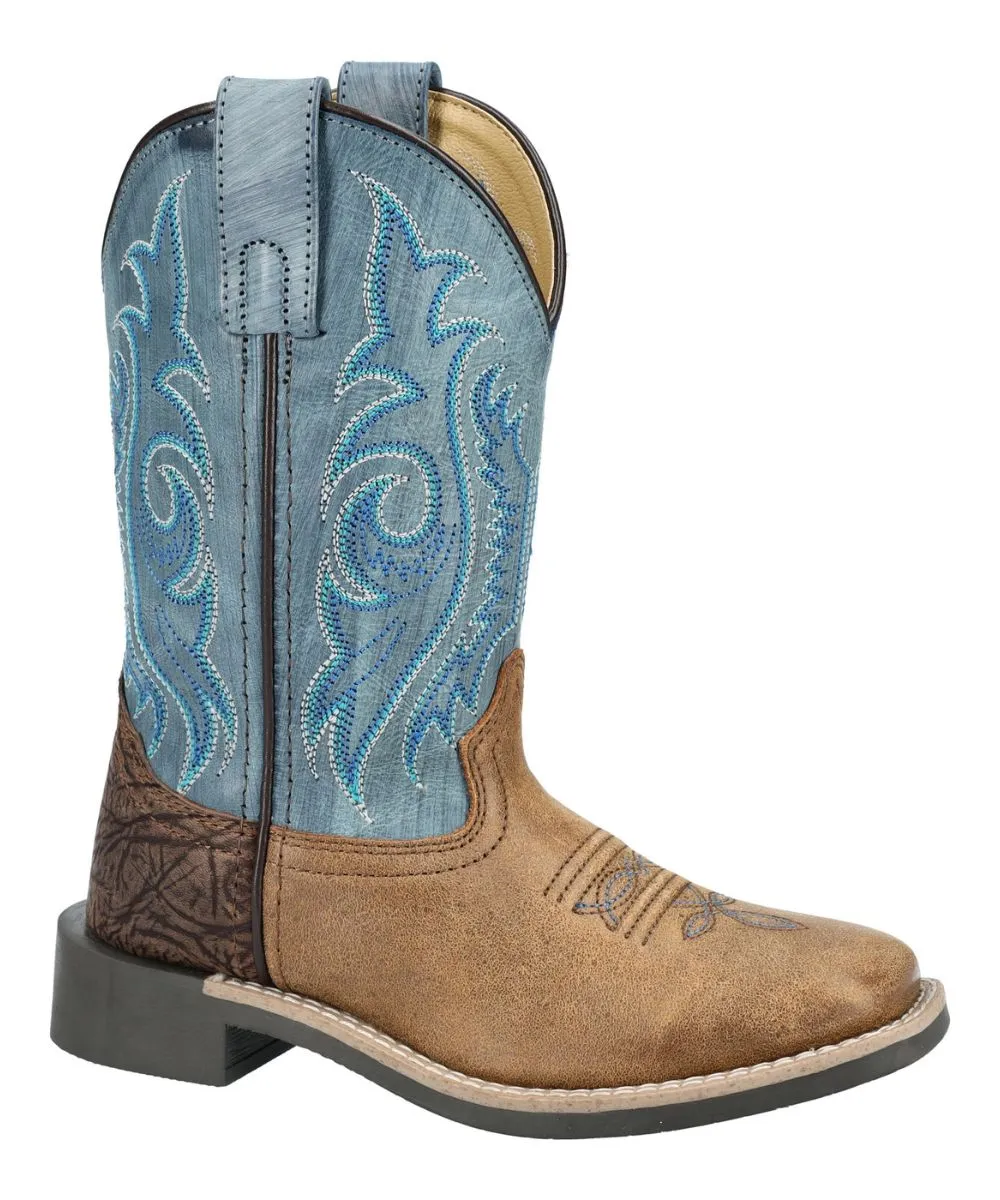 Kid's Smoky Mountain Cole Brown/Blue Square Toe Boot