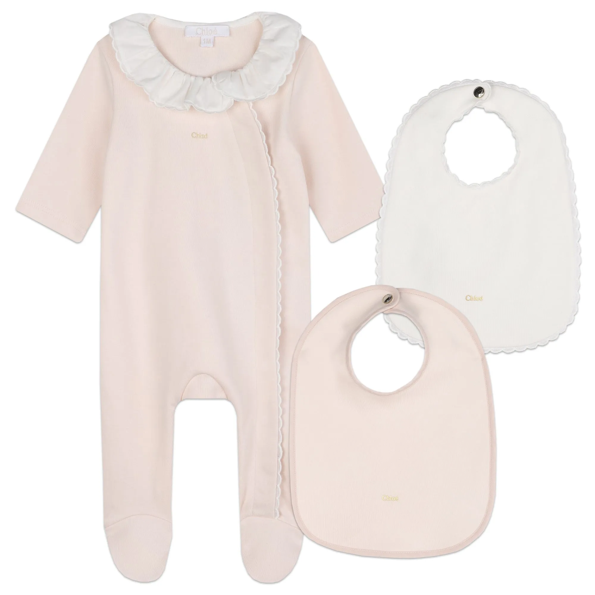 Light Pink Long Sleeve Footie   2 Bibs Set