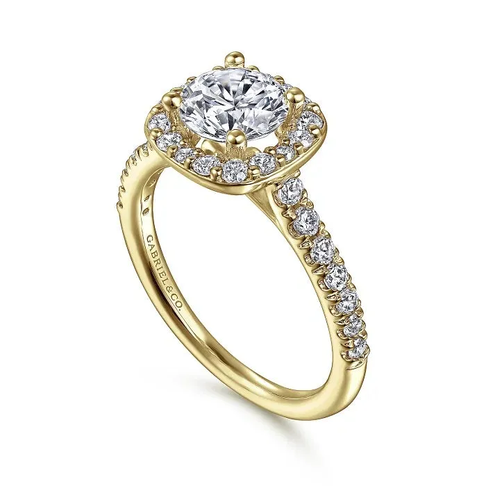 Lyla - 14K Yellow Gold Cushion Halo Round Diamond Engagement Ring