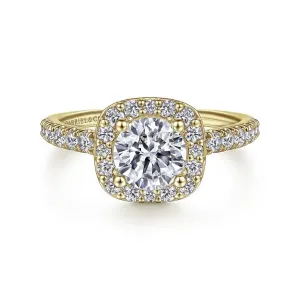 Lyla - 14K Yellow Gold Cushion Halo Round Diamond Engagement Ring