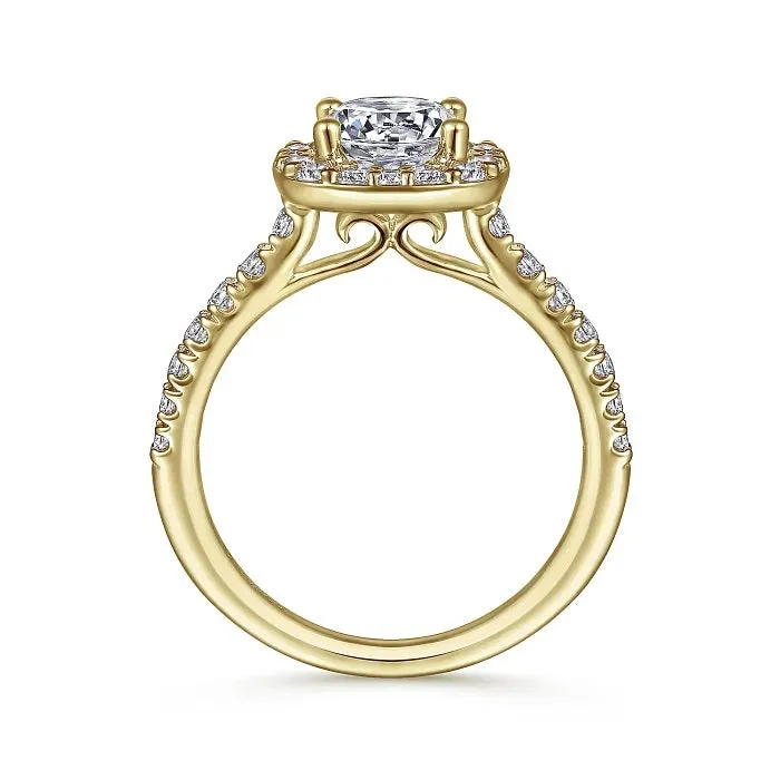 Lyla - 14K Yellow Gold Cushion Halo Round Diamond Engagement Ring