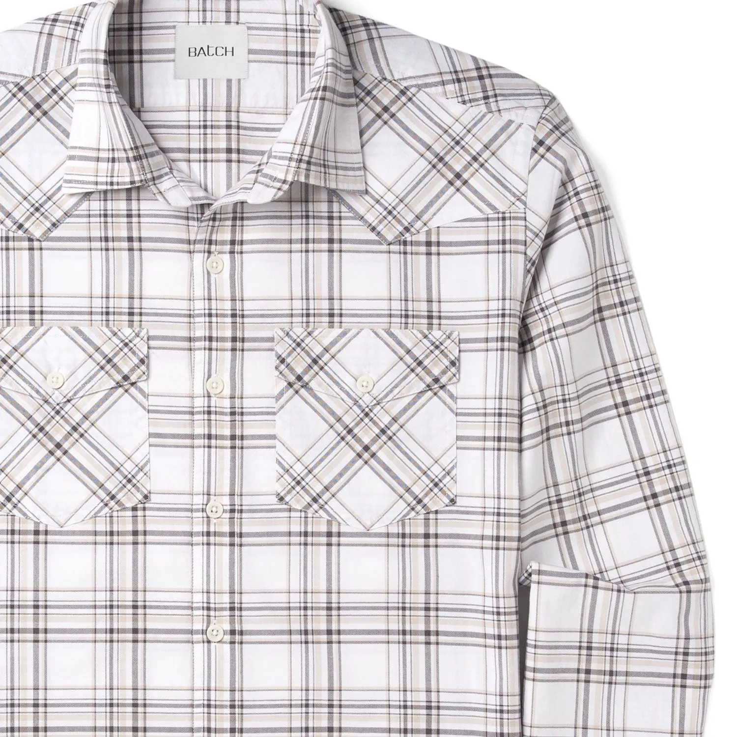 Maker Shirt – White Cotton Oxford Plaid