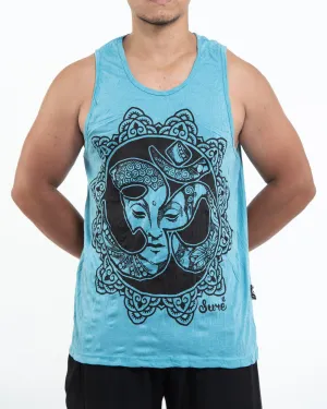 Mens Om Buddha Face Tank Top in Turquoise