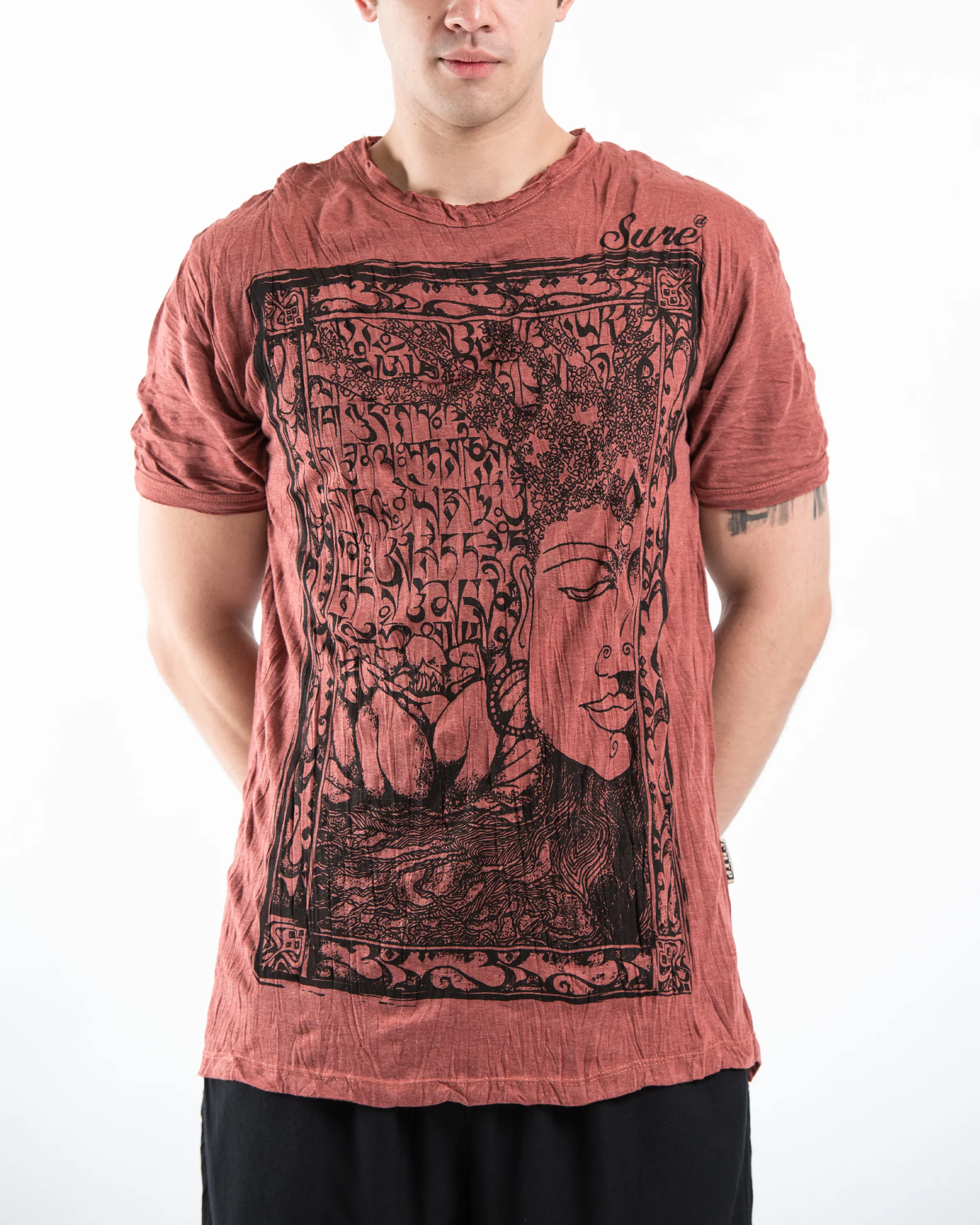 Mens Sanskrit Buddha T-Shirt in Brick