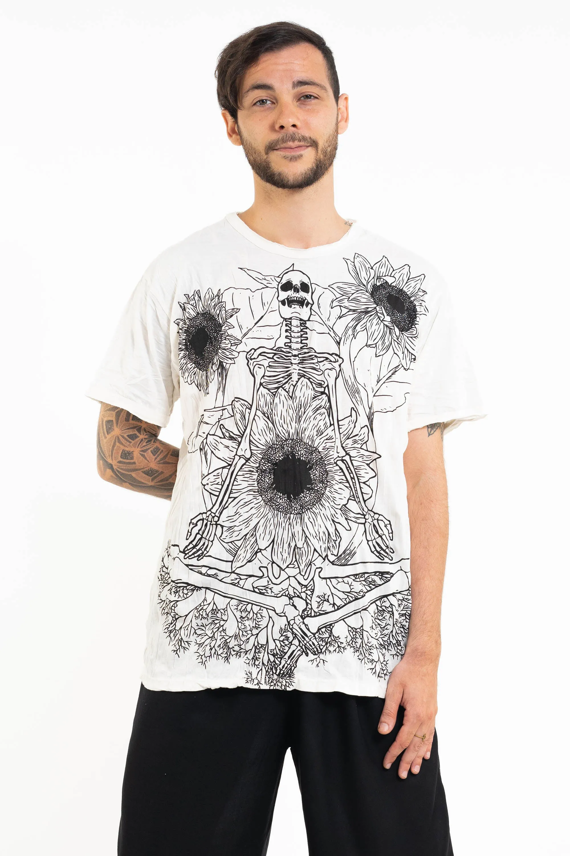 Mens Sunflower Skull T-Shirt in White