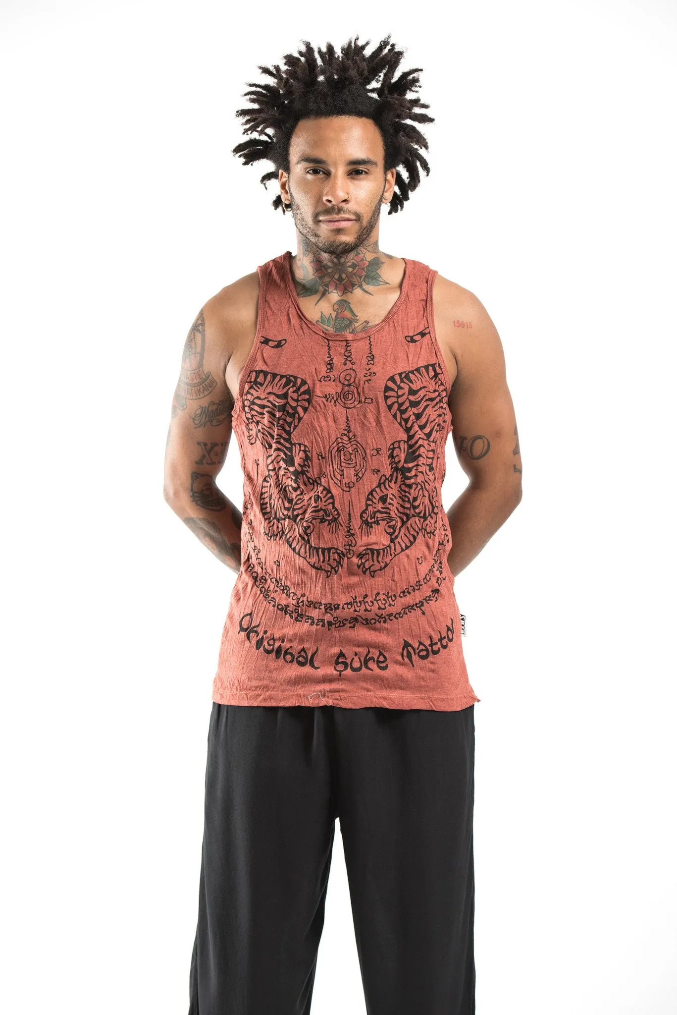 Mens Thai Tattoo Tank Top in Brick