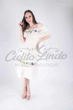 Mexican Campesina Midi Dress Cream