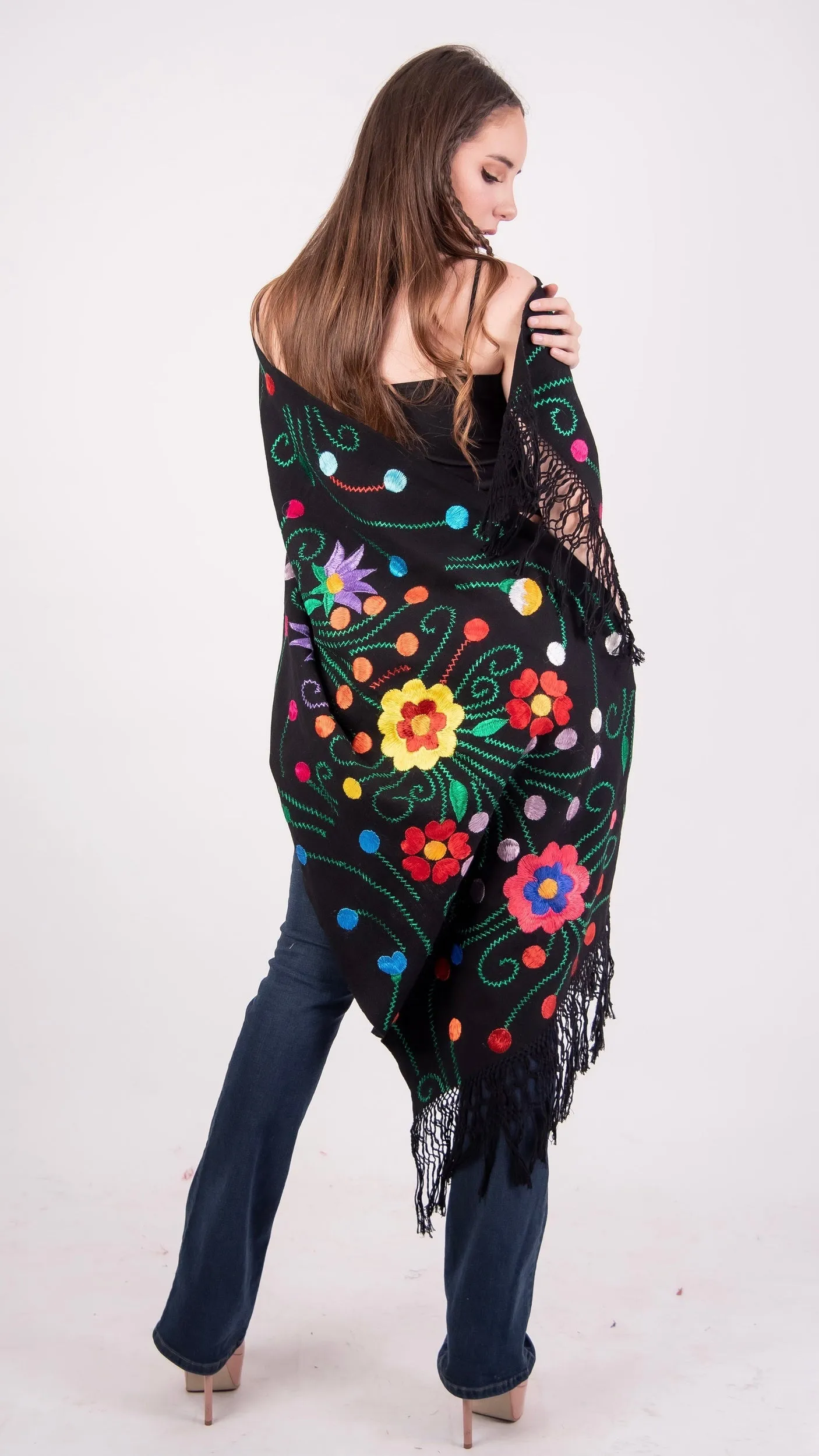 Mexican Handmade Embroidered Shawl Chilapa