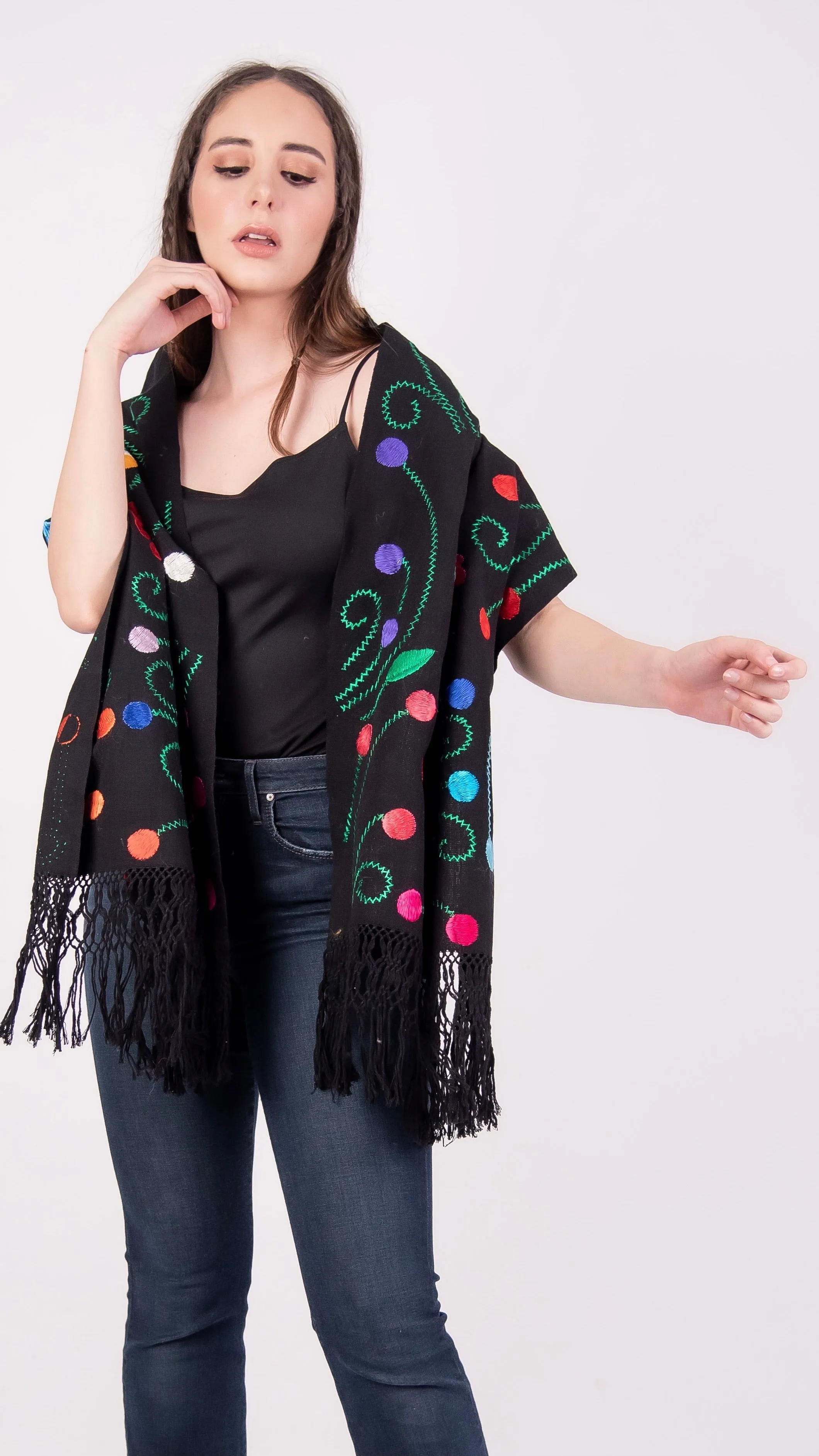 Mexican Handmade Embroidered Shawl Chilapa