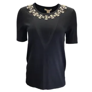 Michael Kors Black Rhinestone Embellished Short Sleeved Top