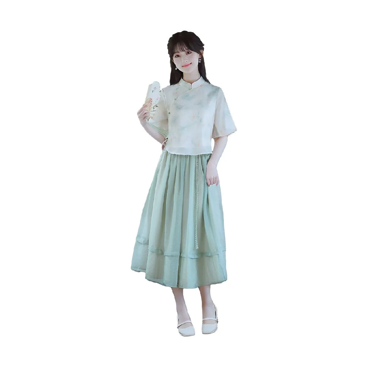 Mint Green Women's Cheongsam Two Piece Set