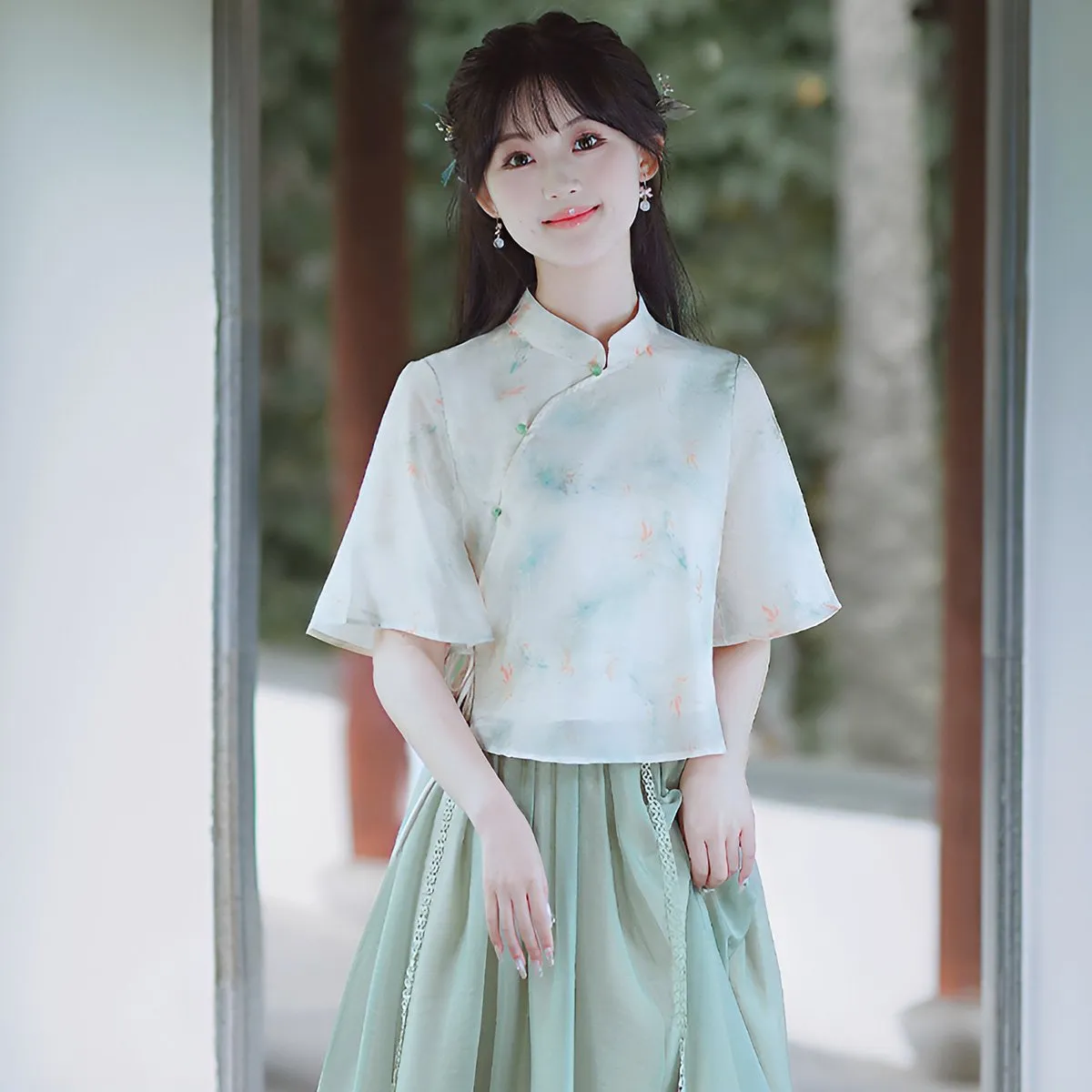 Mint Green Women's Cheongsam Two Piece Set