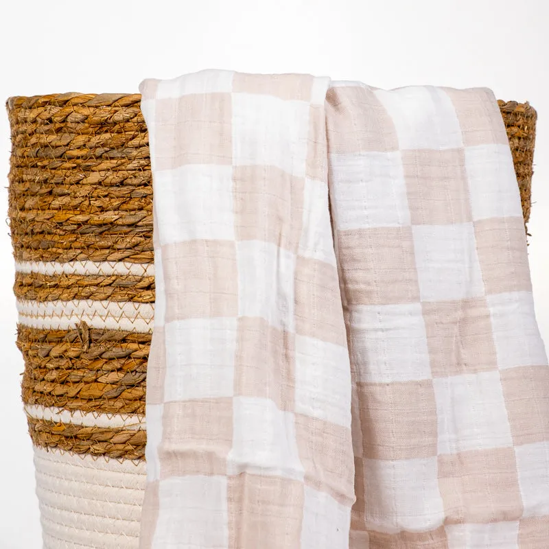 Muslin Blanket - Stone Check