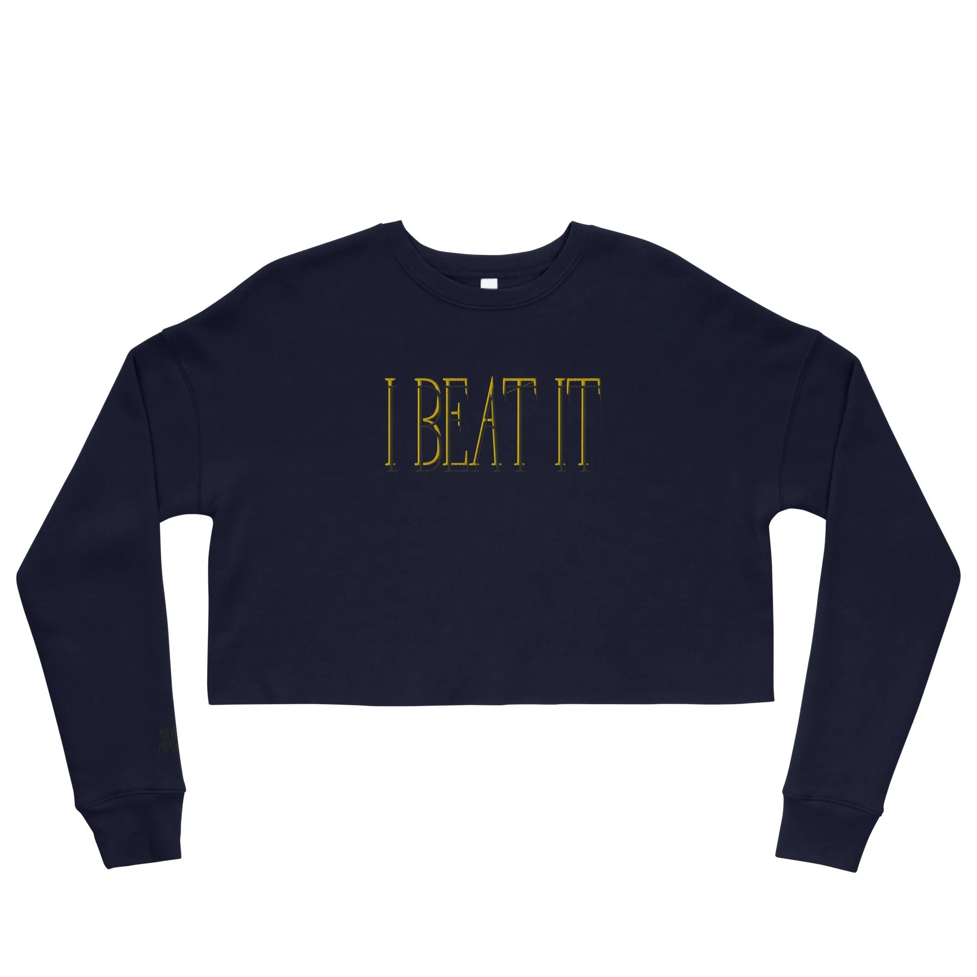 Navy Crop Sweatshirt-Embroidered "I Beat it" Print