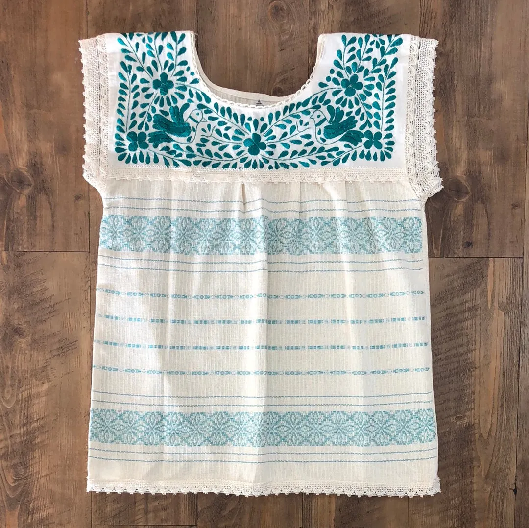 Oaxaca Paloma Blouse Cream and Teal