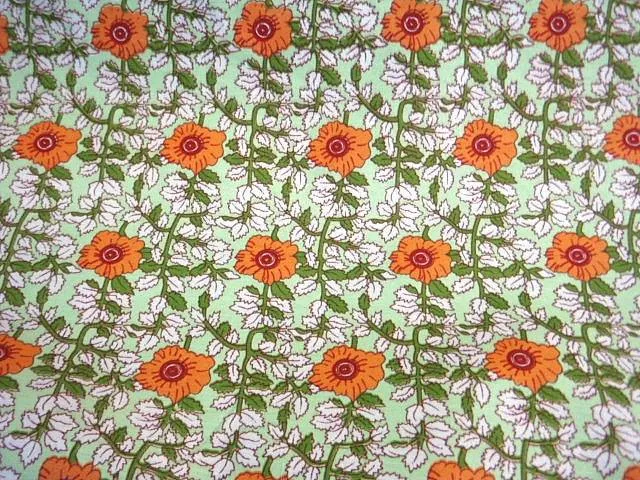 Orange Green Floral - Poly/Cotton Print