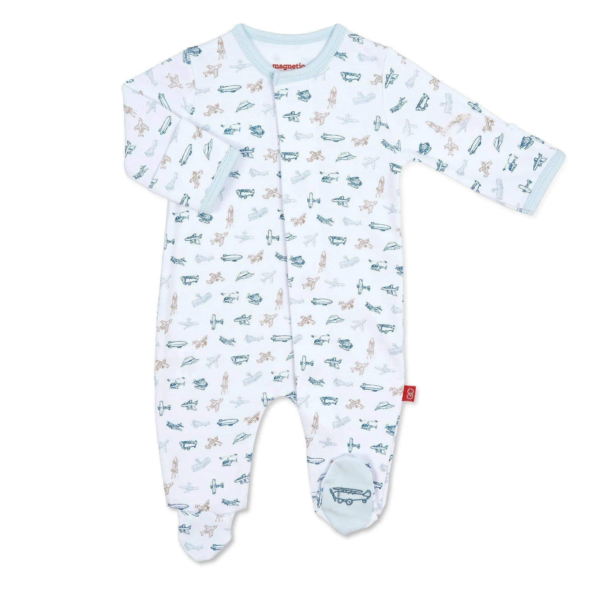 Organic Cotton Magnetic Footie - Airplanes