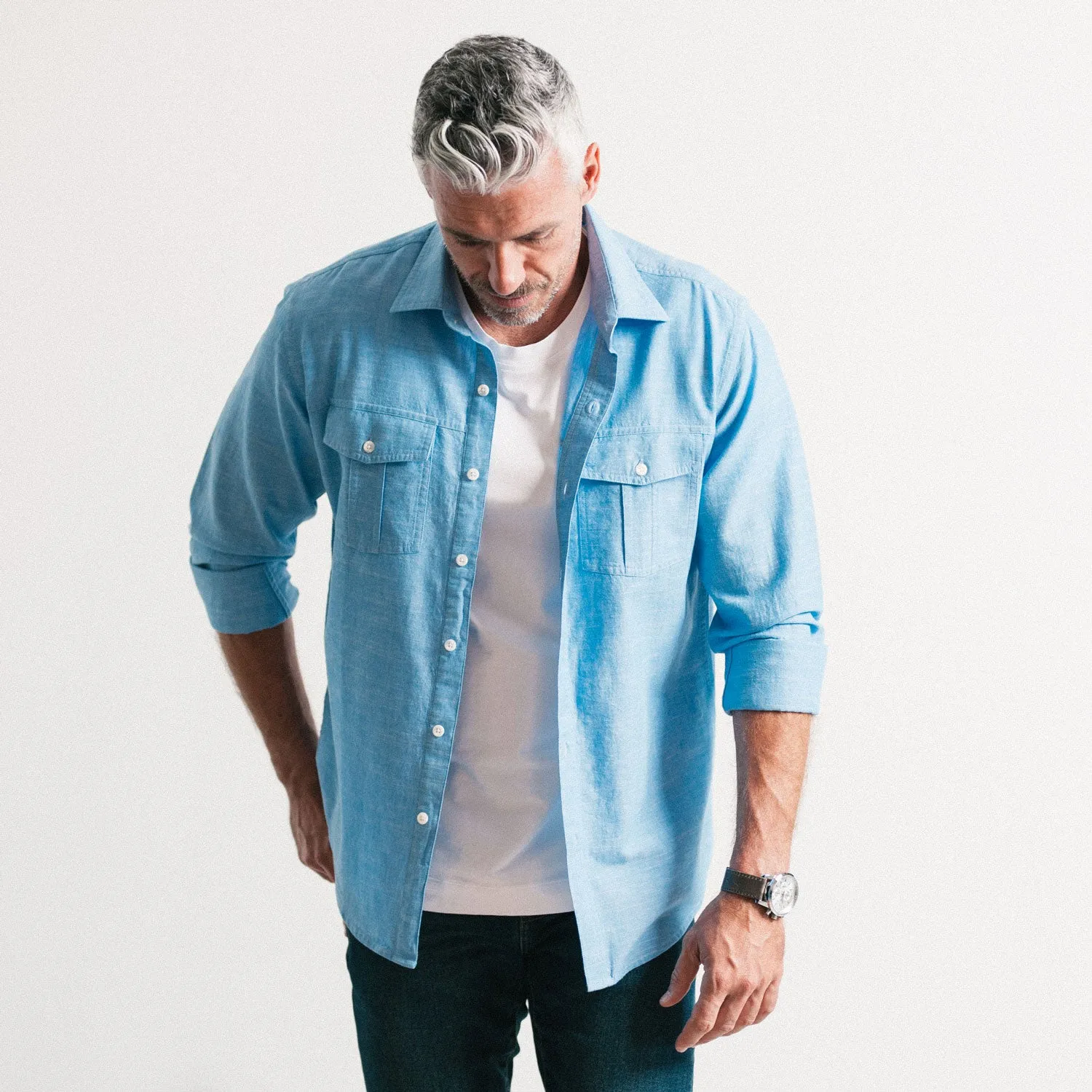 Primer Utility Shirt – Classic Blue Cotton Slub Chambray