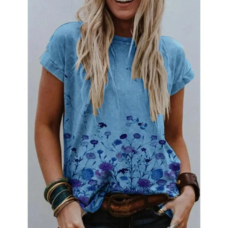 Printed street hipster short-sleeved multicolor loose T-shirt