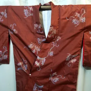 "Feathery Leaves" Vintage Meisen Kimono