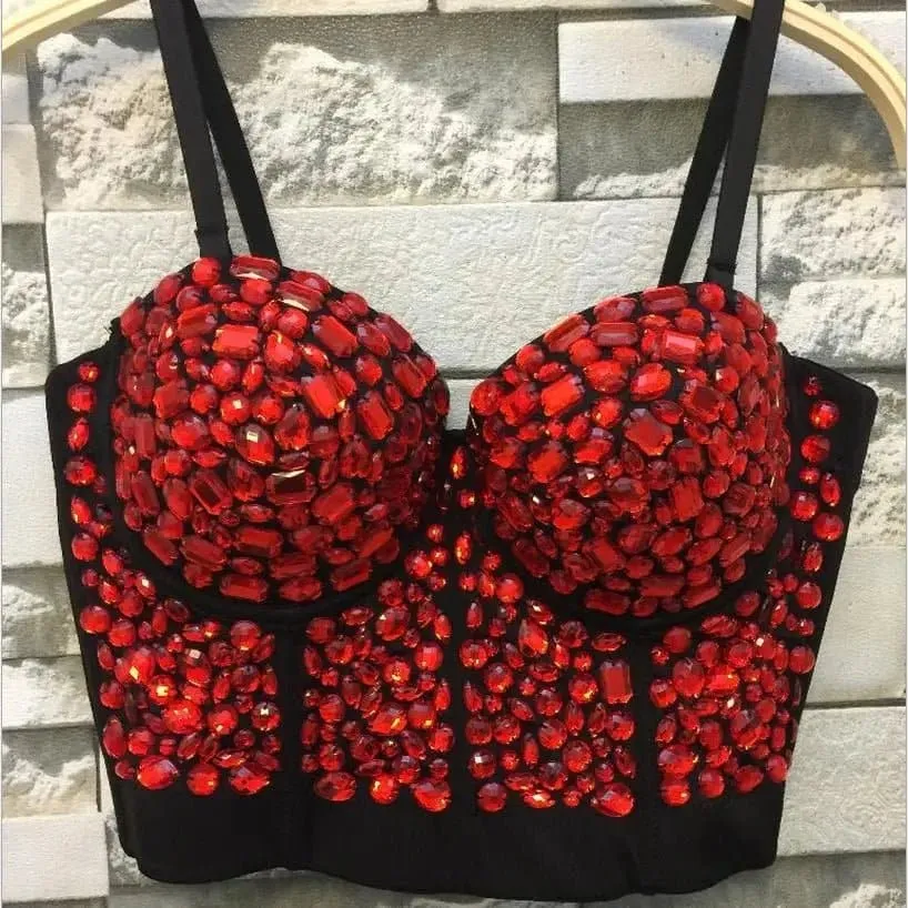 Red Rhinestone Bustier - Sexy & Flattering Red Rhinestone Gaga Bustier | Premium Broadcloth Fabric | Stand Out in Style