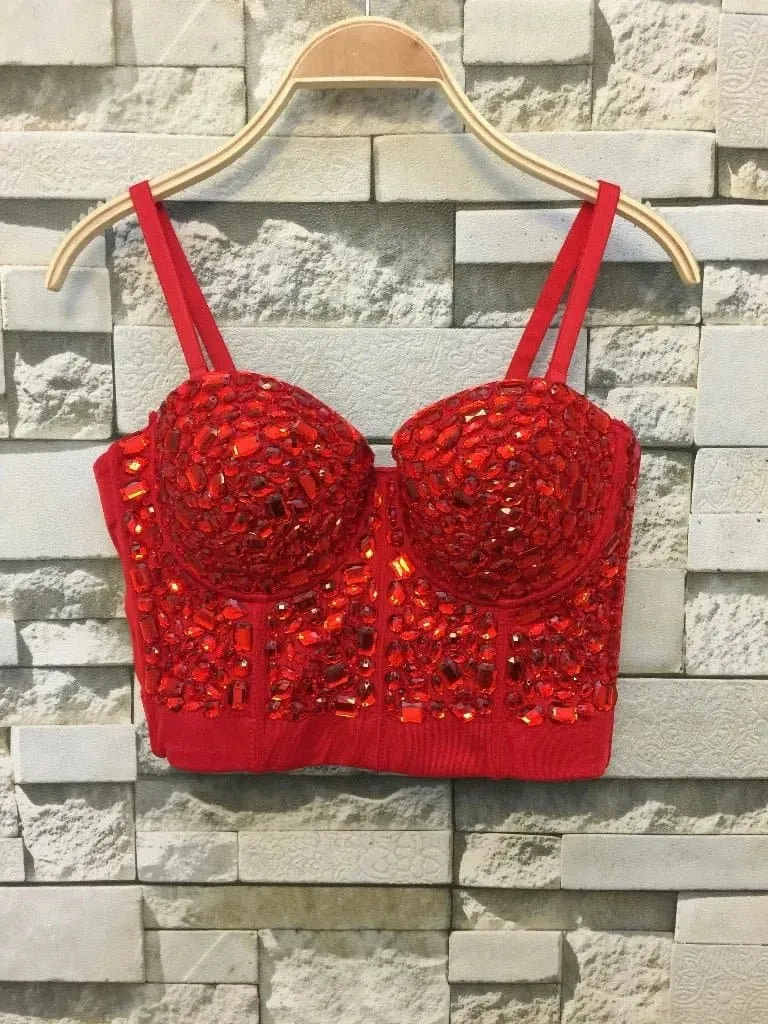 Red Rhinestone Bustier - Sexy & Flattering Red Rhinestone Gaga Bustier | Premium Broadcloth Fabric | Stand Out in Style