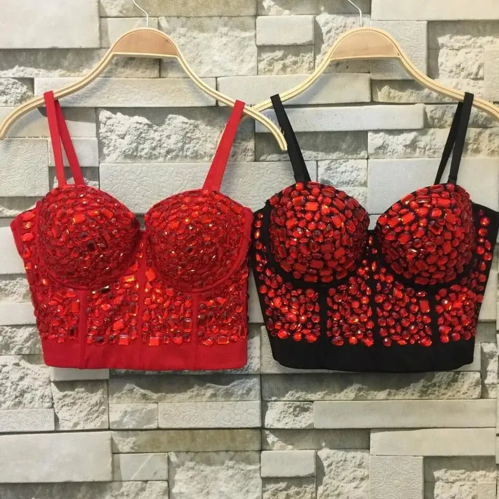 Red Rhinestone Bustier - Sexy & Flattering Red Rhinestone Gaga Bustier | Premium Broadcloth Fabric | Stand Out in Style