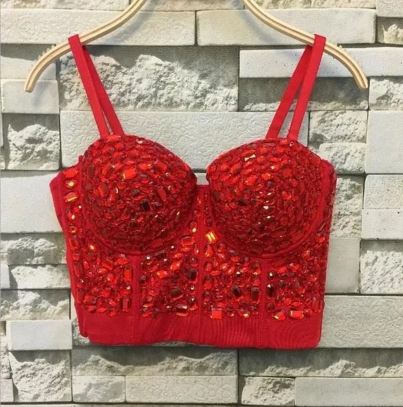 Red Rhinestone Bustier - Sexy & Flattering Red Rhinestone Gaga Bustier | Premium Broadcloth Fabric | Stand Out in Style