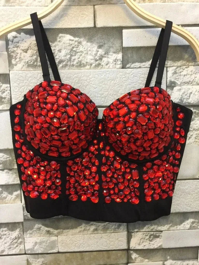 Red Rhinestone Bustier - Sexy & Flattering Red Rhinestone Gaga Bustier | Premium Broadcloth Fabric | Stand Out in Style