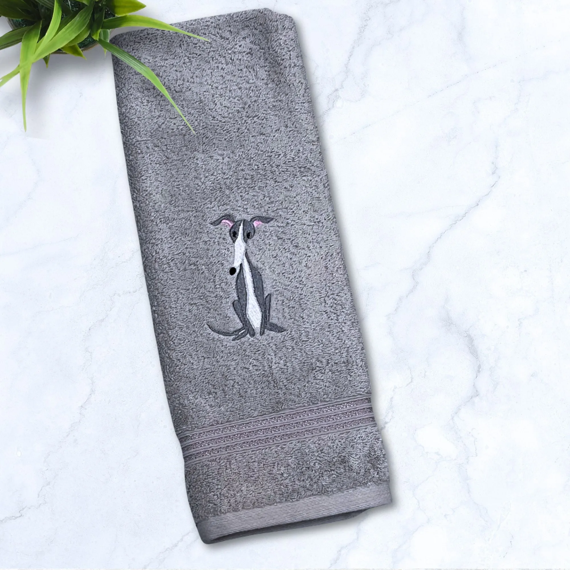 Sitting Italian Greyhound IG Whippet Silver Hand Towel