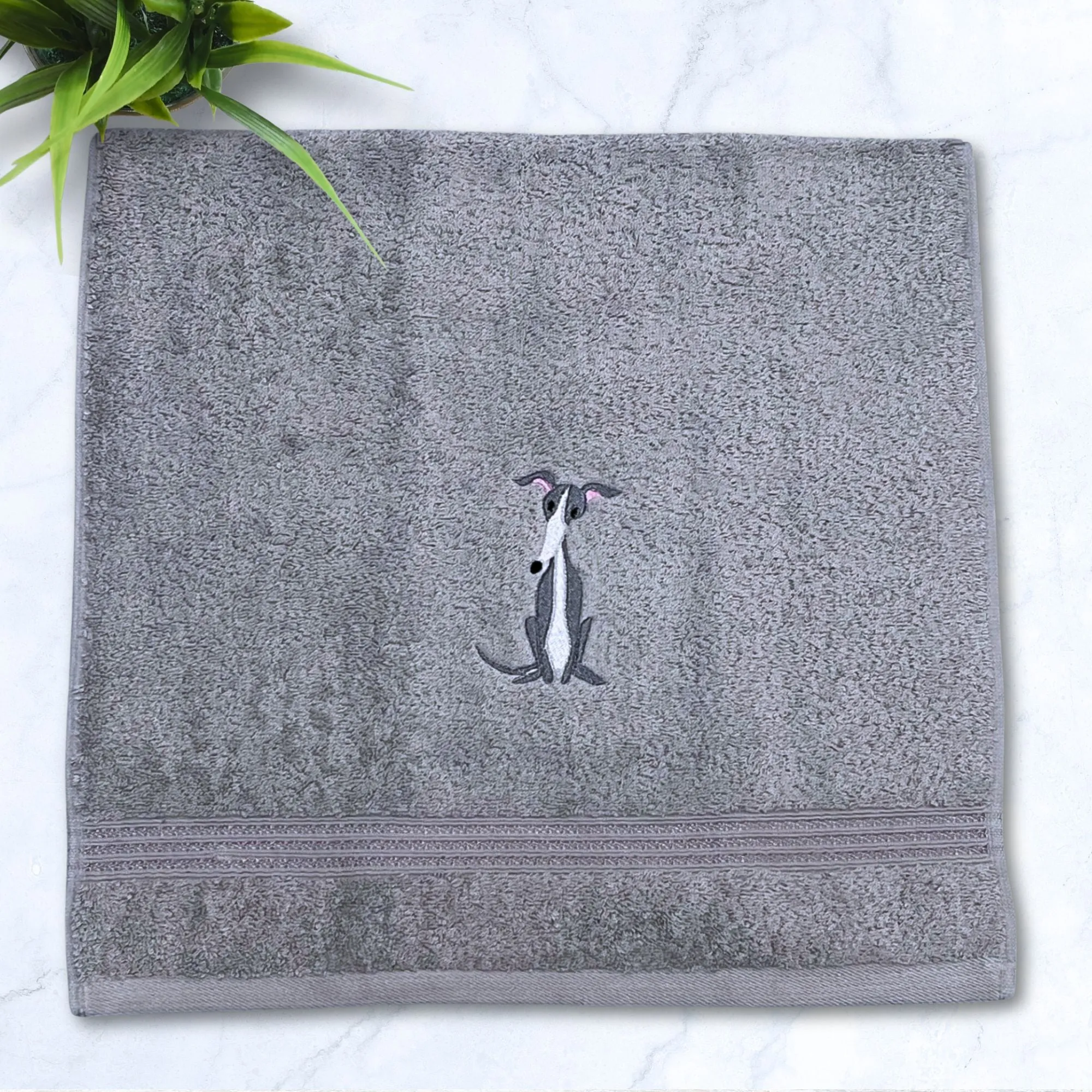 Sitting Italian Greyhound IG Whippet Silver Hand Towel