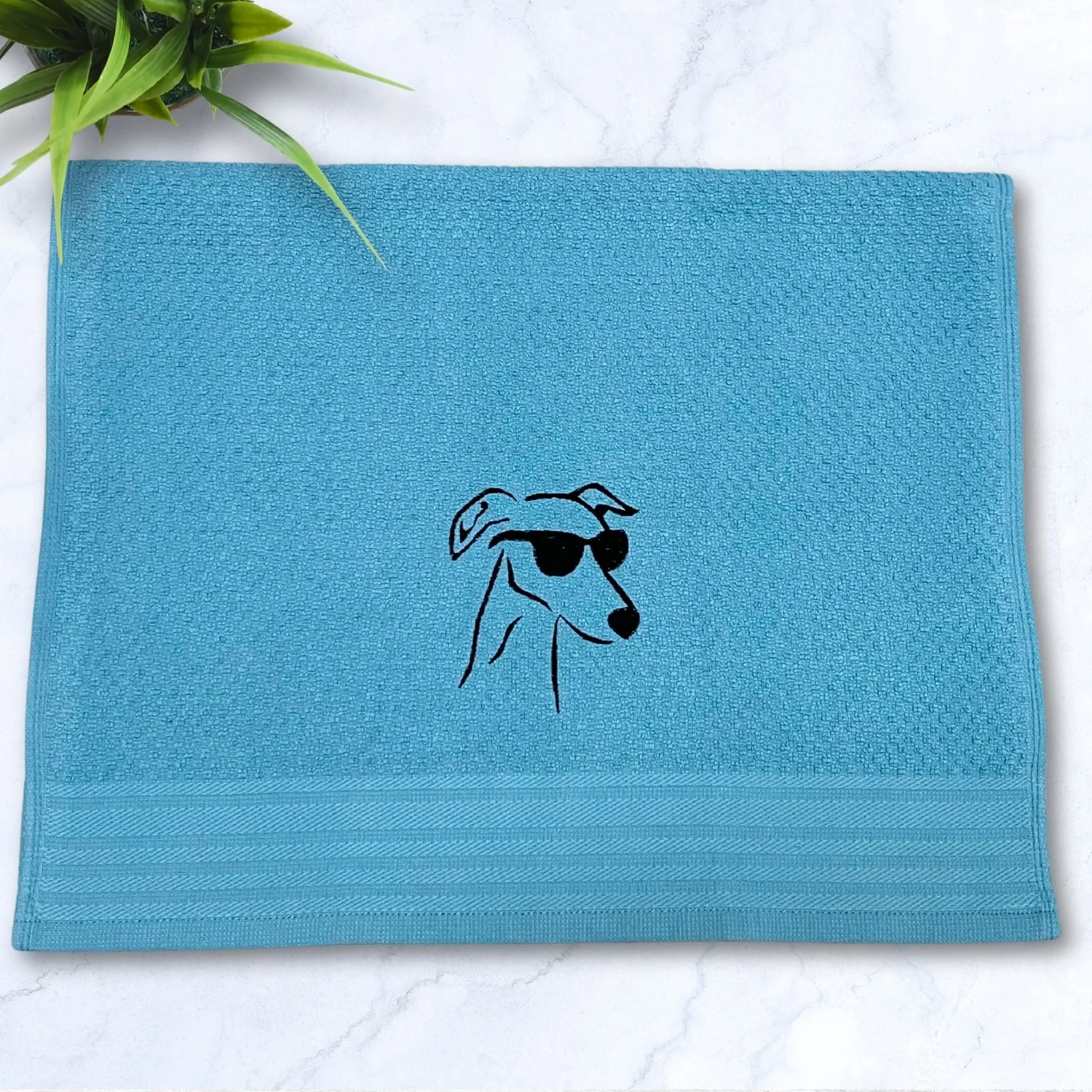 Slick Hound Italian Greyhound IG Whippet Turquoise Kitchen Hand Towel