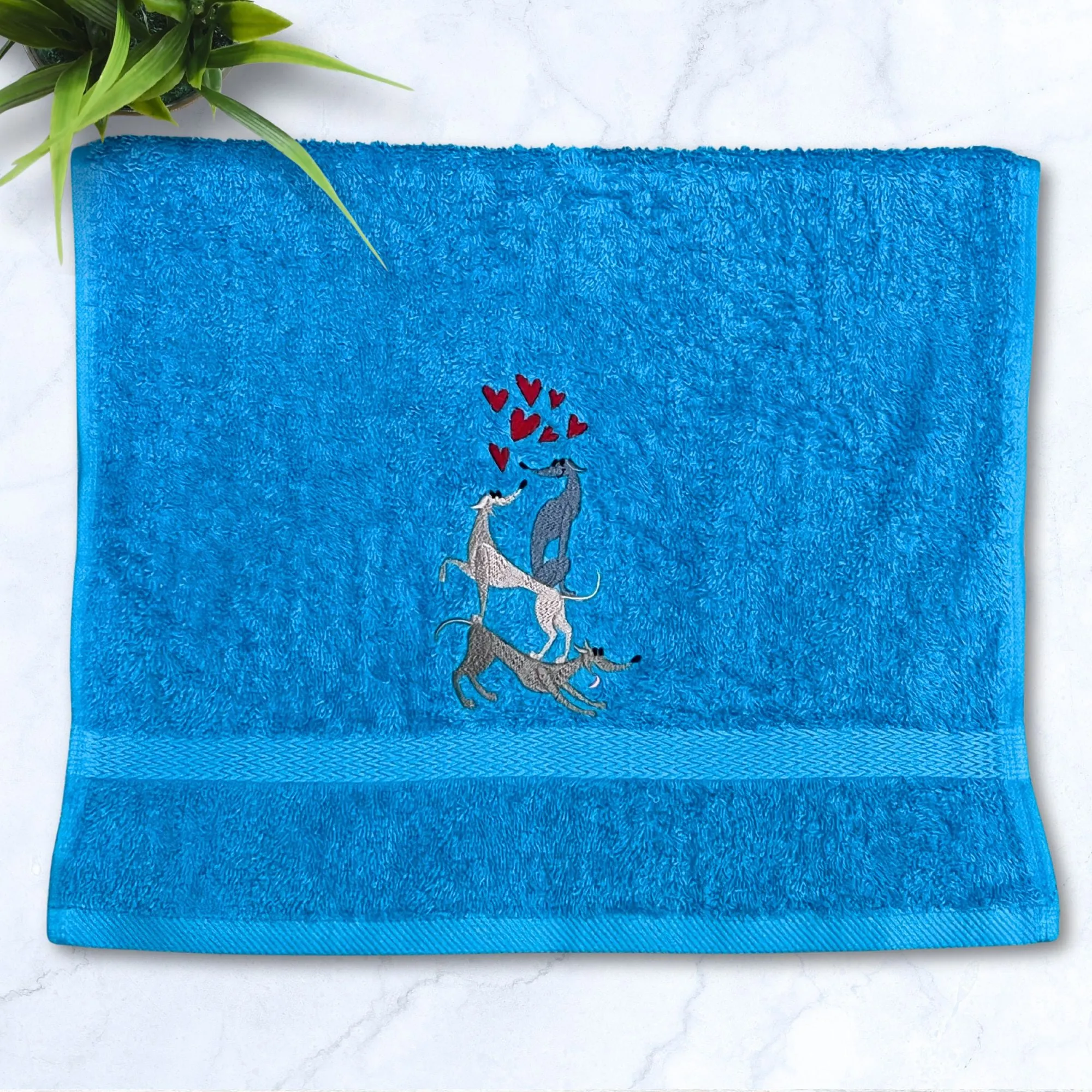 Stacked Hounds With Hearts Italian Greyhound Whippet Turquoise Hand Towel